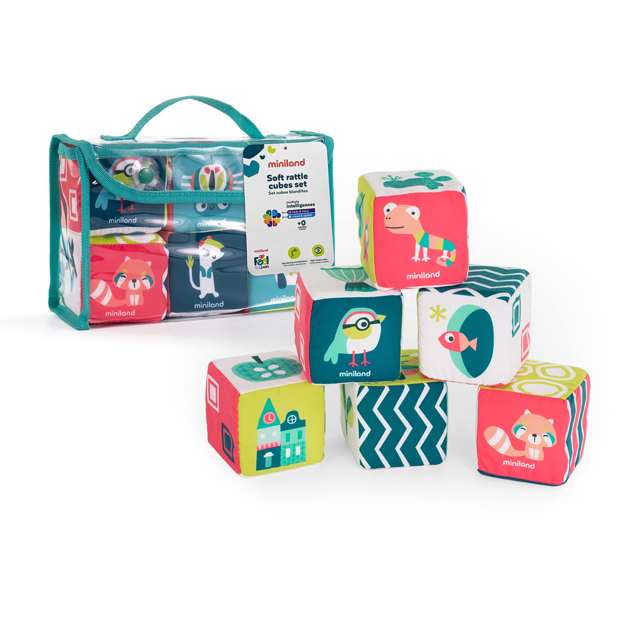 Miniland Feel to Learn Soft Rattle Cubes Set